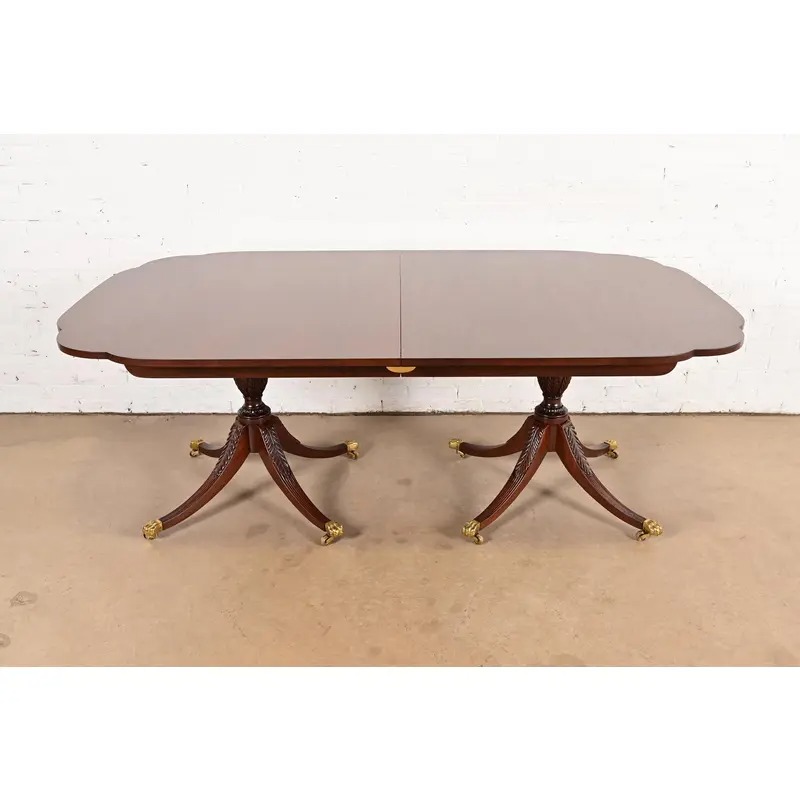 Kindel Furniture Georgian Mahogany Double Pedestal Extension Dining Table, Newly Refinished - Image 7