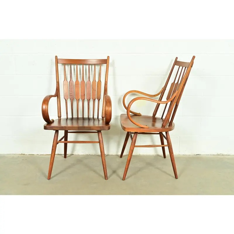Kipp Stewart for Drexel Declaration Sculpted Walnut Armchairs, Pair - Image 7