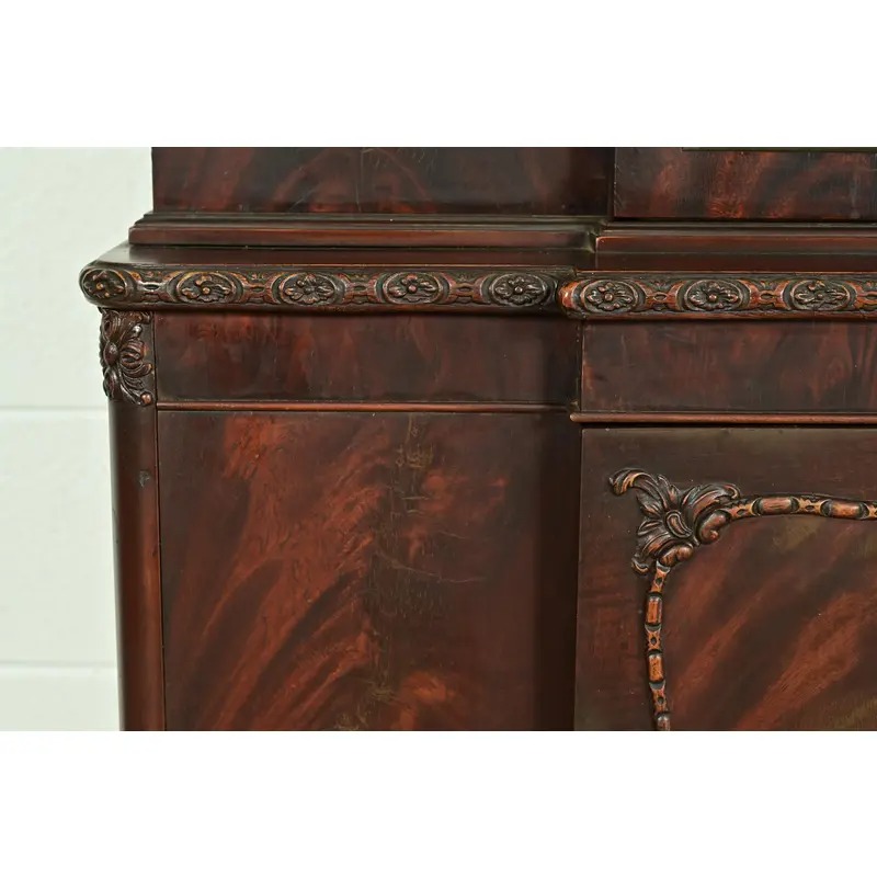 Romweber Chippendale Flame Mahogany Breakfront Bookcase Cabinet, Circa 1920s - Image 7