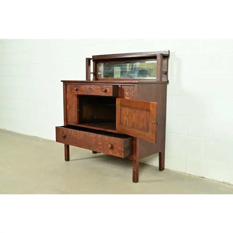 Stickley Brothers Style Antique Mission Oak Arts & Crafts Sideboard or Bar Cabinet, Circa 1910 - Image 7
