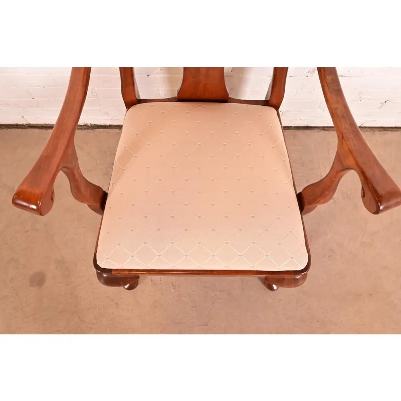 Stickley Queen Anne Carved Solid Cherry Wood Armchairs, Pair - Image 7