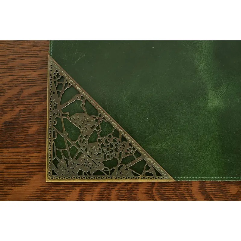 Tiffany Studios New York Grapevine Bronze Blotter Corners With Leather Desk Blotter - Image 7