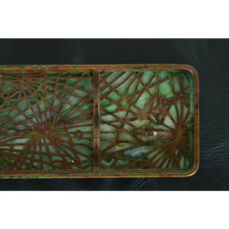 Tiffany Studios New York Pine Needle Bronze and Favrile Slag Glass Pen Tray - Image 7