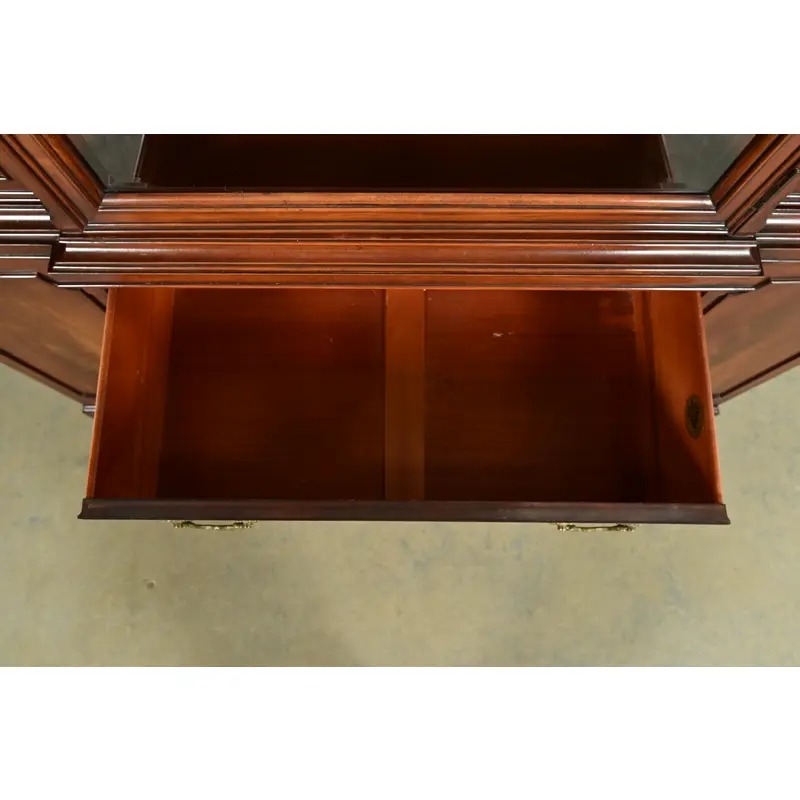 White Furniture Georgian Flame Mahogany Breakfront Bookcase Cabinet, Circa 1960s - Image 7