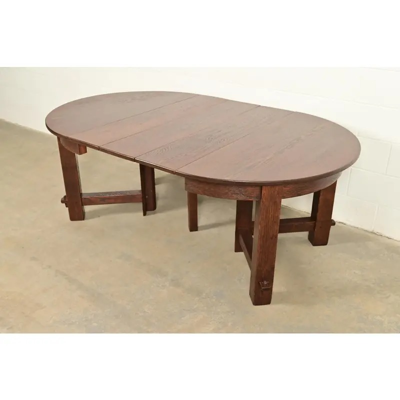 Early Gustav Stickley Antique Mission Oak Arts & Crafts Extension Dining Table, Newly Refinished - Image 8