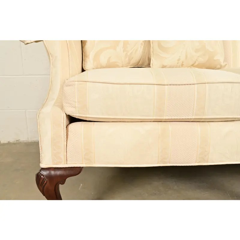 Ethan Allen Chippendale Carved Mahogany Upholstered Camelback Sofa - Image 8