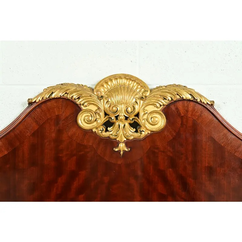 Paul Sormani Style Antique French Provincial Louis XV Burled Mahogany and Gold Gilt Queen Size Bed - Image 8