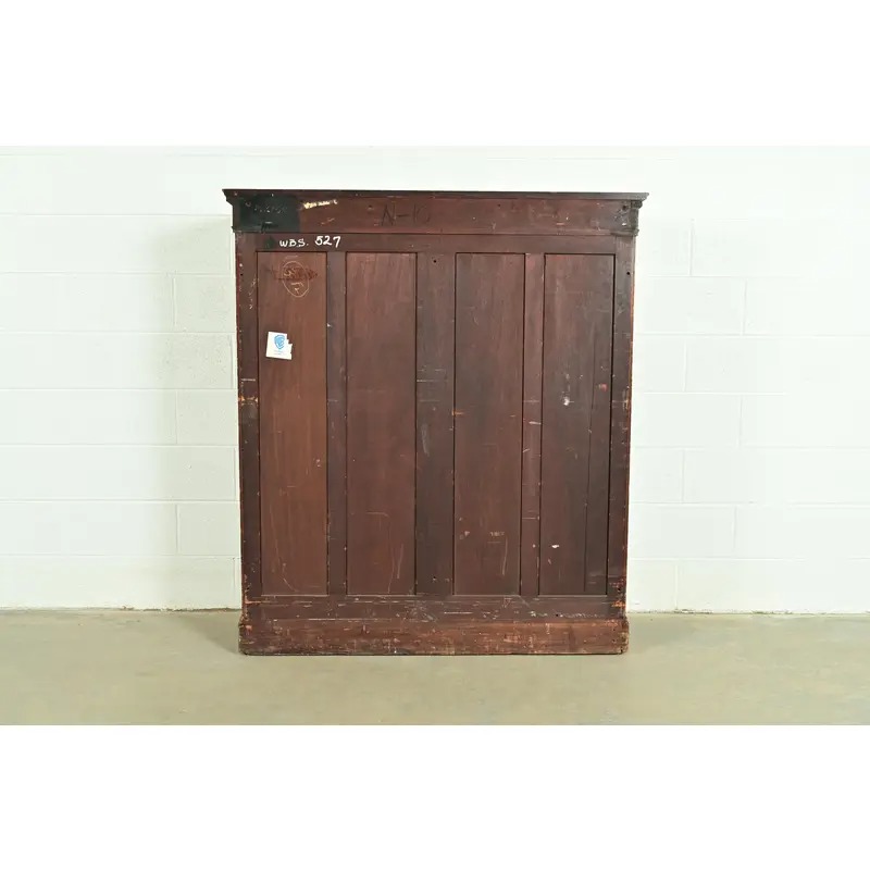 R. J. Horner Style American Empire Flame Mahogany Glass Front Double Bookcase, Circa 1880s - Image 8