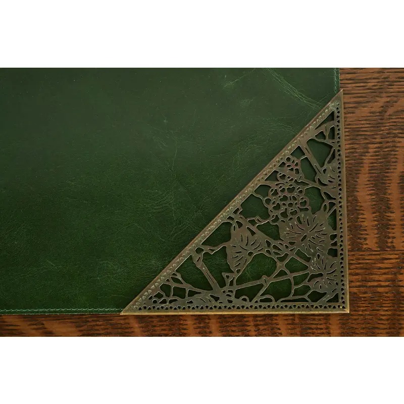 Tiffany Studios New York Grapevine Bronze Blotter Corners With Leather Desk Blotter - Image 8