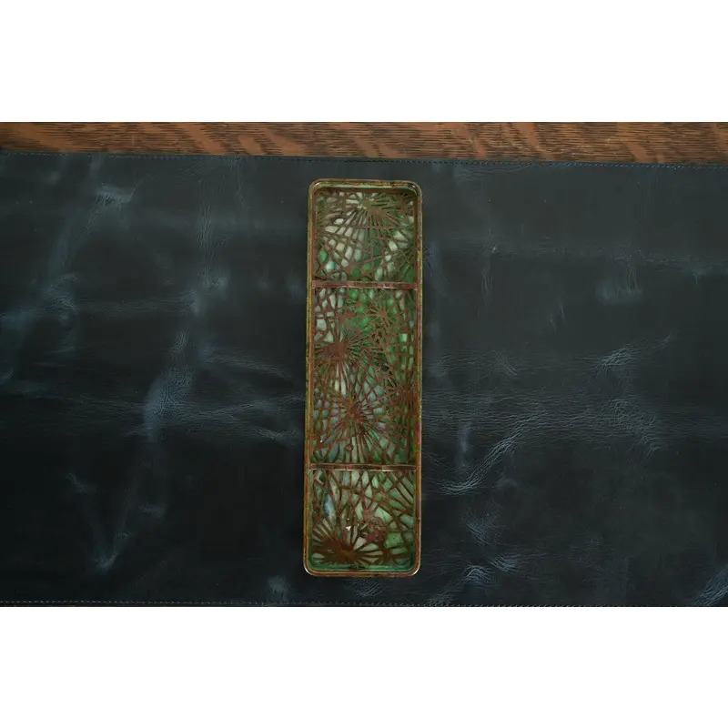 Tiffany Studios New York Pine Needle Bronze and Favrile Slag Glass Pen Tray - Image 8
