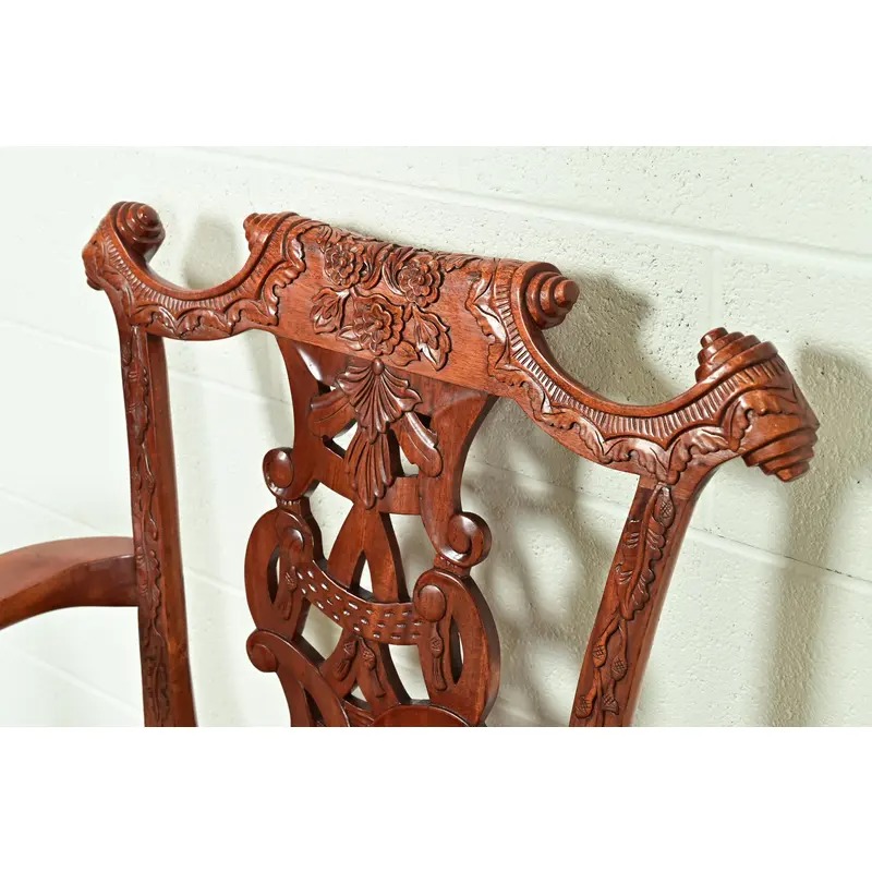 Baker Furniture Style Chippendale Carved Mahogany Dining Chairs, Set of Eight - Image 9