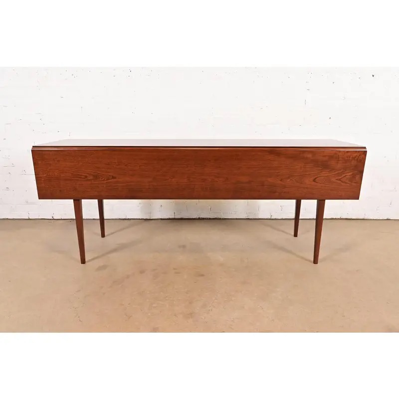 Eldred Wheeler Early American Shaker Solid Cherry Wood Drop Leaf Harvest Dining Table, Newly Refinished - Image 9