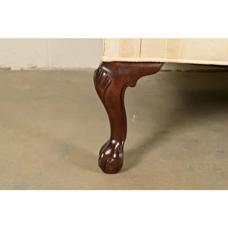 Ethan Allen Chippendale Carved Mahogany Upholstered Camelback Sofa - Image 9