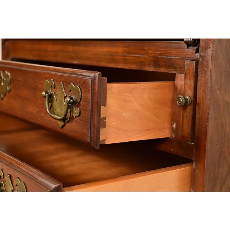 Ethan Allen Georgian Cherry Wood Bureau With Drop Front Secretary Desk and Bookcase Hutch, Circa 1970s - Image 9
