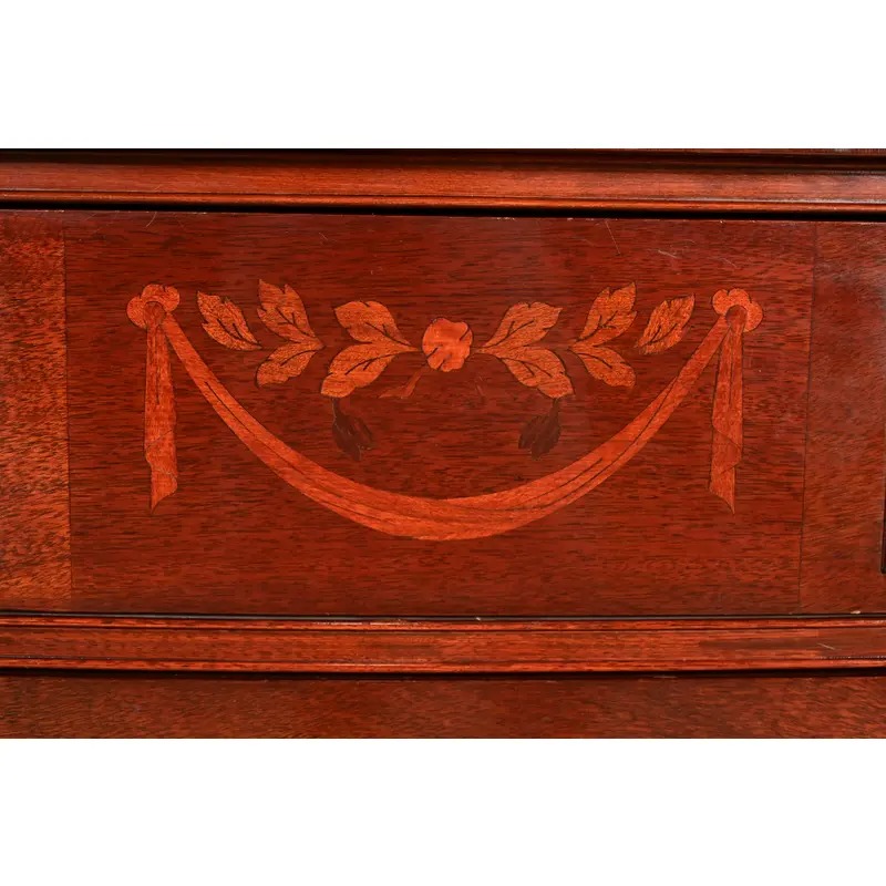 Federal Inlaid Mahogany Bow Front Highboy Dresser by National Furniture, Circa 1960s - Image 9