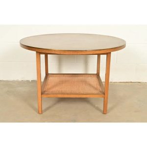 Paul McCobb Irwin Collection Mahogany, Brass, and Cane Leather Top Coffee Table, 1950s