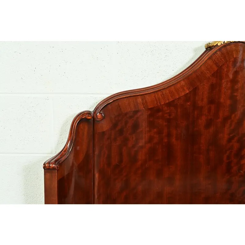 Paul Sormani Style Antique French Provincial Louis XV Burled Mahogany and Gold Gilt Queen Size Bed - Image 9