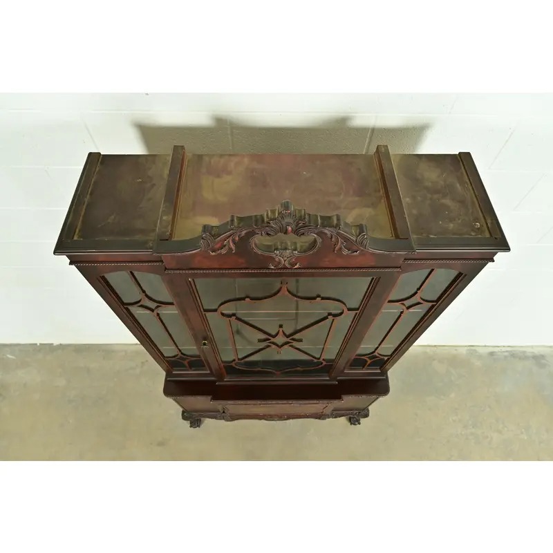 Romweber Chippendale Flame Mahogany Breakfront Bookcase Cabinet, Circa 1920s - Image 9