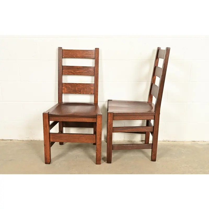 Stickley Brothers Antique Mission Oak Arts & Crafts Ladder Back Dining Chairs, Newly Refinished - Image 9