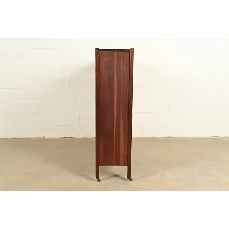 Stickley Brothers Style Antique Mission Oak Arts & Crafts Glass Front Triple Bookcase, Circa 1910 - Image 9