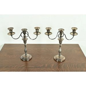 Tiffany & Co. Style Antique Victorian Silverplate Three-Light Candelabras, Pair