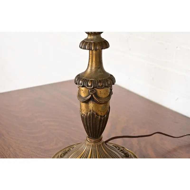 Bradley & Hubbard Antique Art Nouveau Slag Glass Table Lamp, Circa 1910 - Image 10