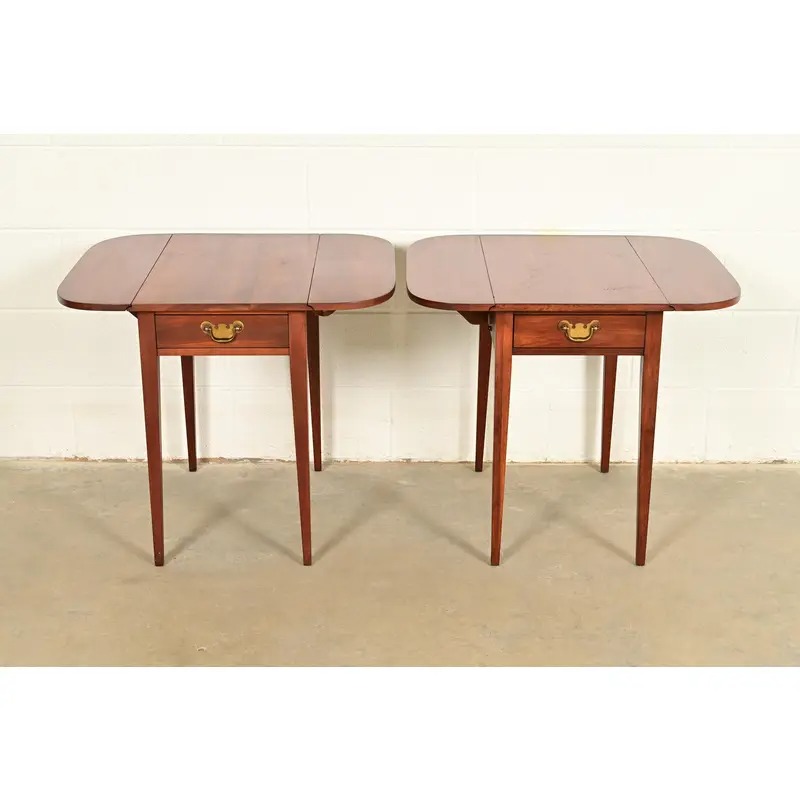 Henkel Harris Georgian Solid Cherry Wood Drop Leaf Pembroke Side Tables, Pair - Image 10