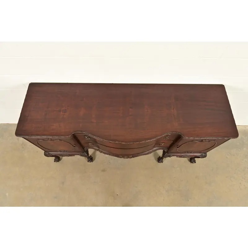 Romweber Antique Chippendale Flame Mahogany Serpentine Front Sideboard Credenza, Circa 1920s - Image 10