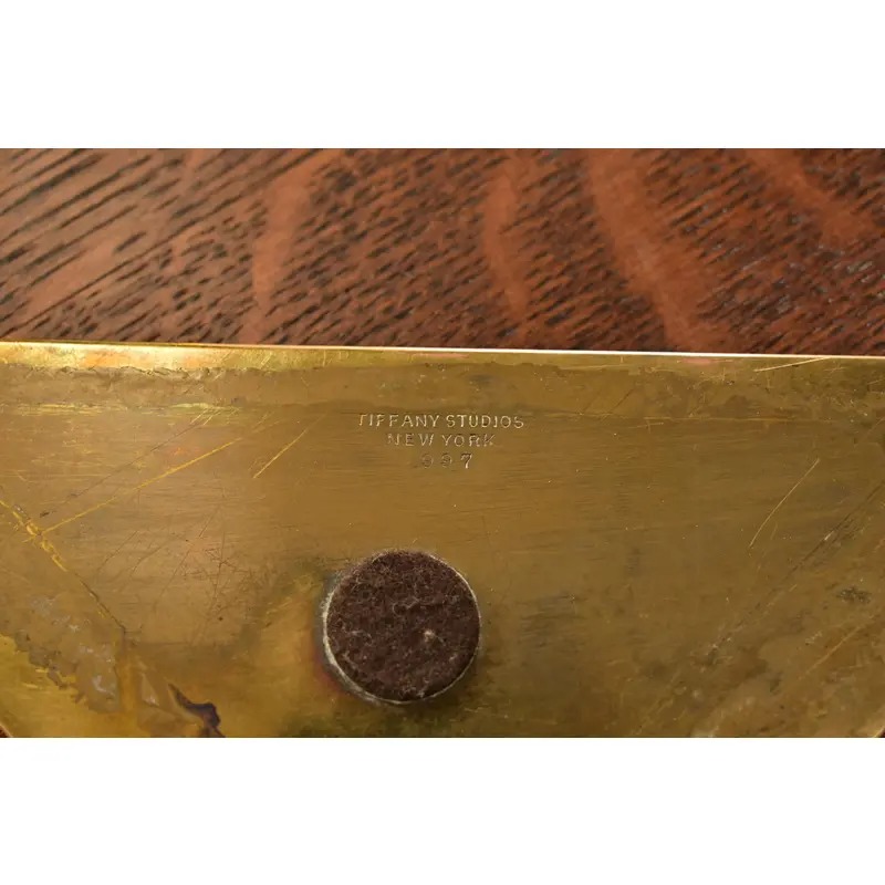 Tiffany Studios New York Pine Needle Bronze Blotter Corners With Leather Desk Blotter - Image 10