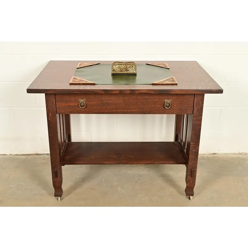 Tiffany Studios New York Pine Needle Bronze Doré and Favrile Slag Glass Letter Rack - Image 10