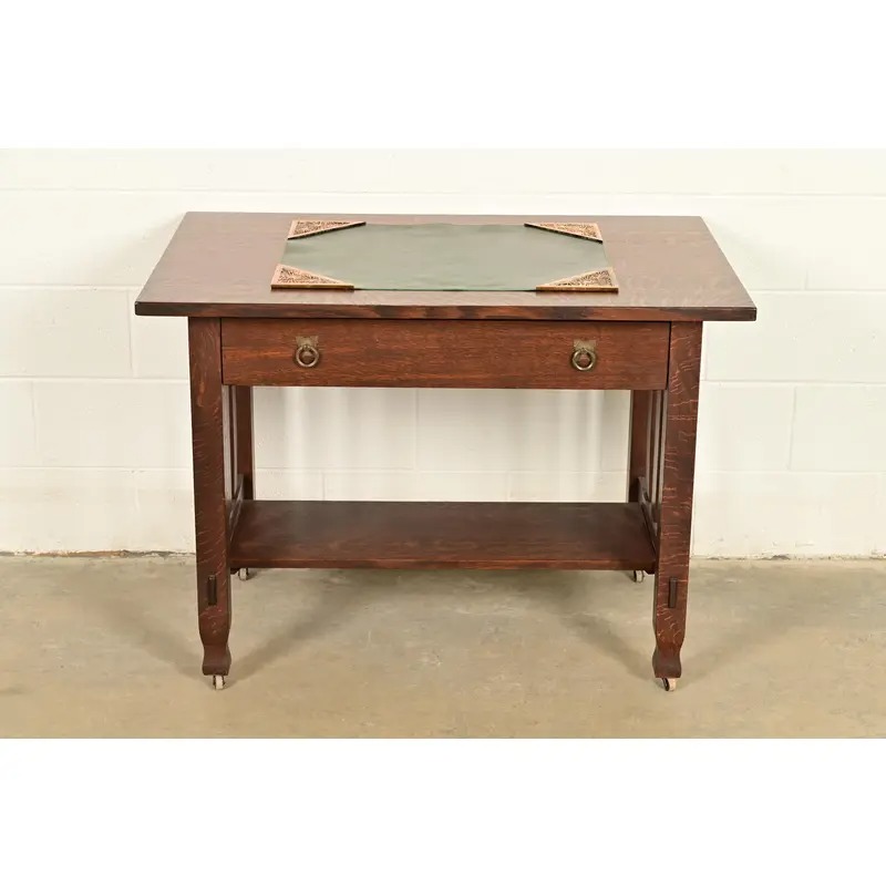 Tiffany Studios New York Pine Needle Bronze Blotter Corners With Leather Desk Blotter - Image 11