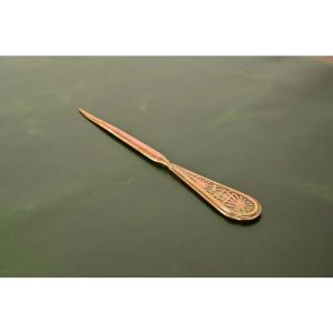 Tiffany Studios New York Pine Needle Pattern Bronze Doré and Slag Glass Letter Opener