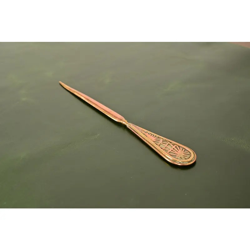Tiffany Studios New York Pine Needle Pattern Bronze Doré and Slag Glass Letter Opener
