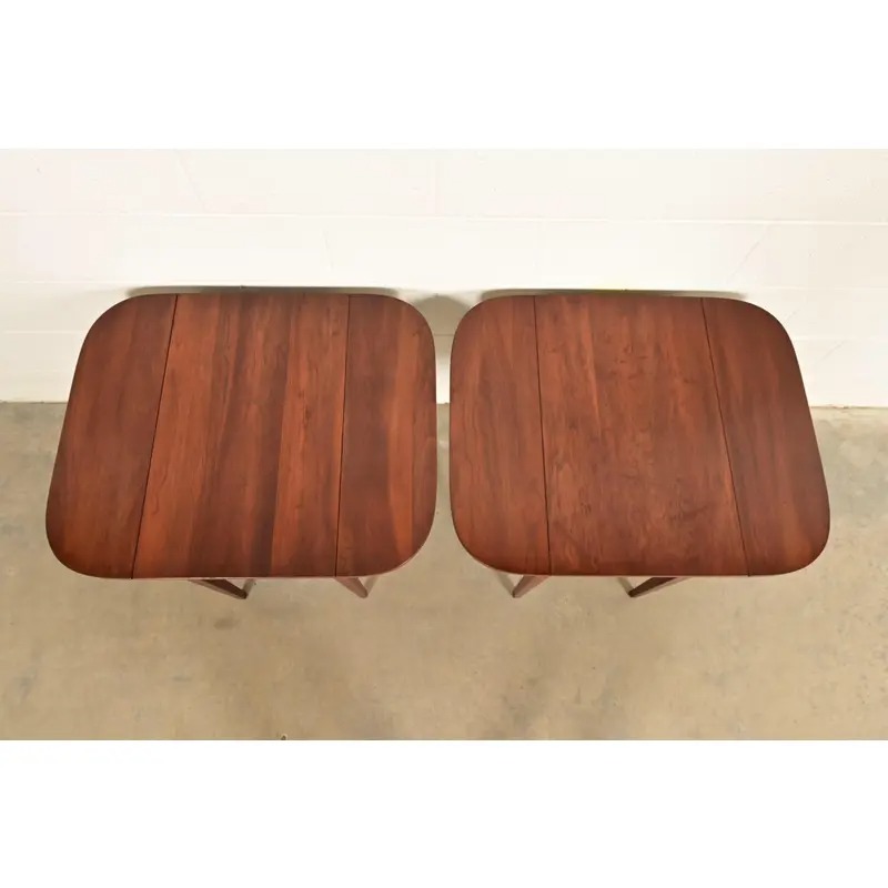 Henkel Harris Georgian Solid Cherry Wood Drop Leaf Pembroke Side Tables, Pair - Image 12
