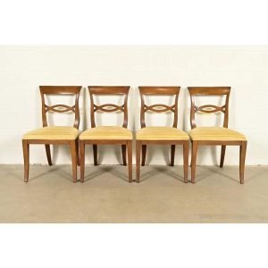 Kindel Furniture Style Regency Carved Walnut Dining Chairs, Set of Four