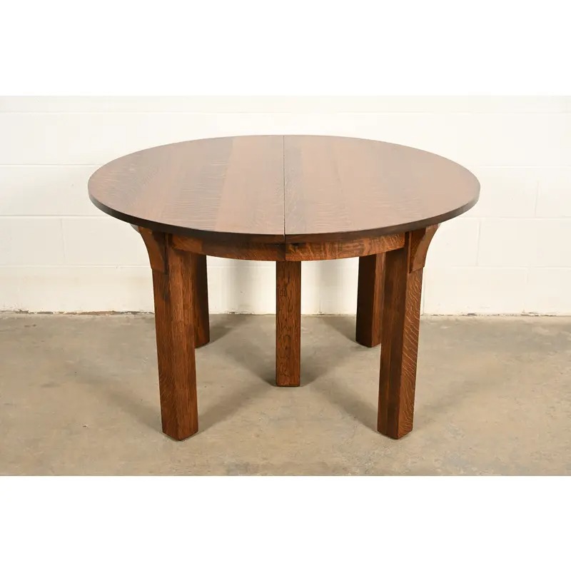 Limbert Antique Mission Oak Arts & Crafts Five-Leg Extension Dining Table, Newly Refinished