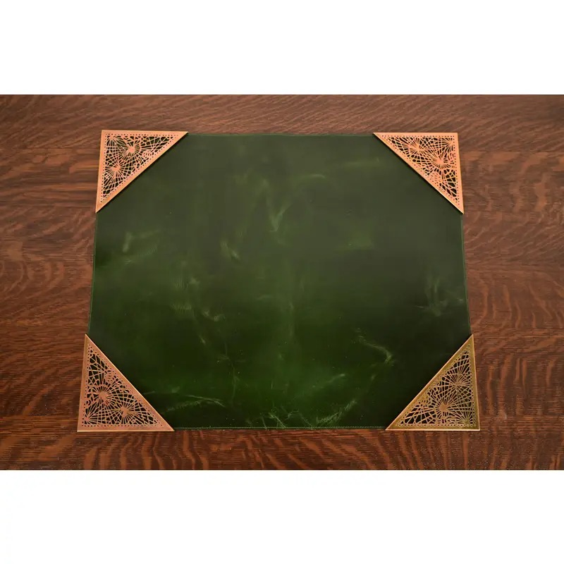 Tiffany Studios New York Pine Needle Bronze Blotter Corners With Leather Desk Blotter