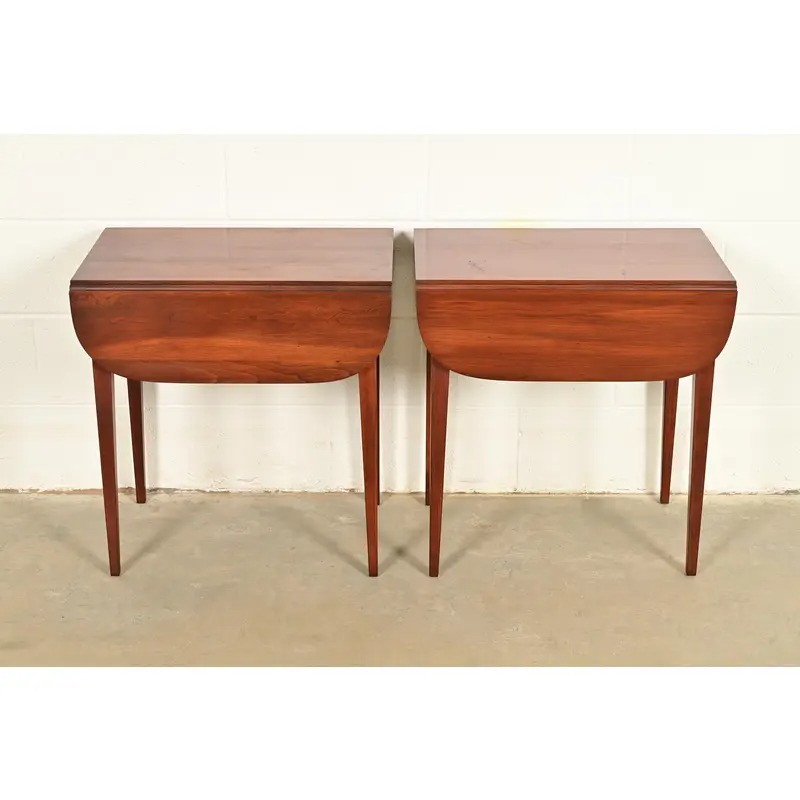 Henkel Harris Georgian Solid Cherry Wood Drop Leaf Pembroke Side Tables, Pair - Image 13