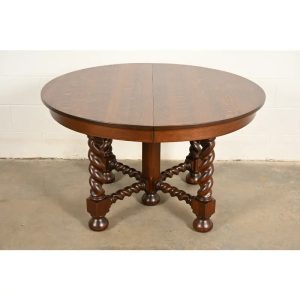Stickley Brothers Antique Mission Oak Arts & Crafts Barley Twist Extension Dining Table, Newly Refinished