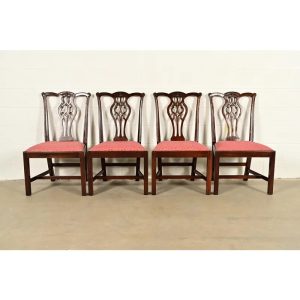 Stickley Georgian Carved Mahogany Dining Chairs, Set of Four