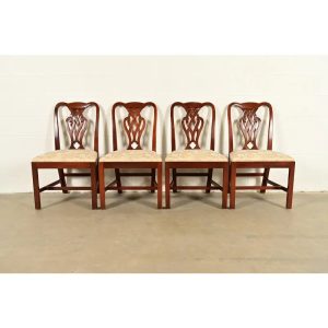 Baker Furniture Georgian Carved Mahogany Dining Chairs, Set of Four