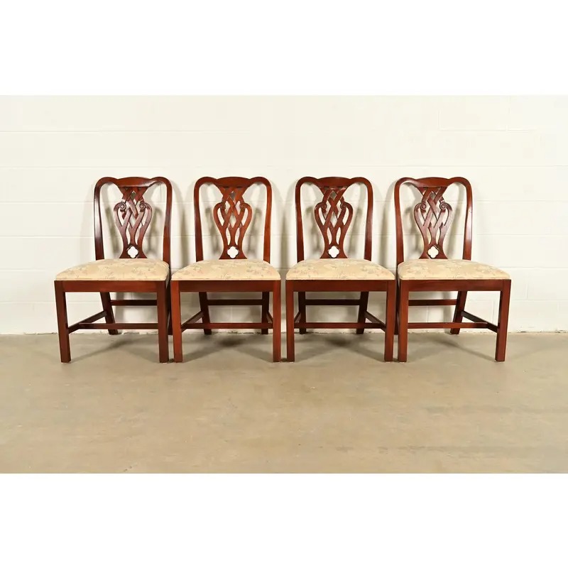 Baker Furniture Georgian Carved Mahogany Dining Chairs, Set of Four