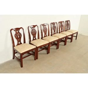 Baker Furniture Georgian Carved Mahogany Dining Chairs, Set of Six
