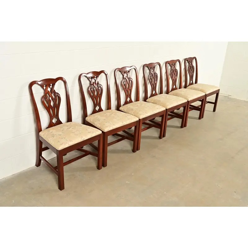 Baker Furniture Georgian Carved Mahogany Dining Chairs, Set of Six
