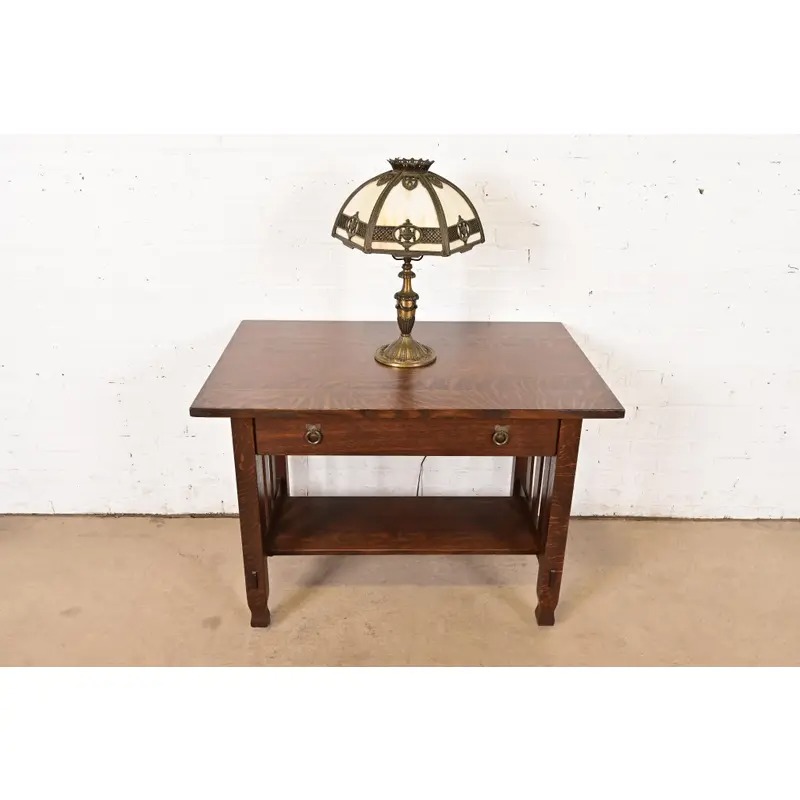 Bradley & Hubbard Antique Art Nouveau Slag Glass Table Lamp, Circa 1910 - Image 14