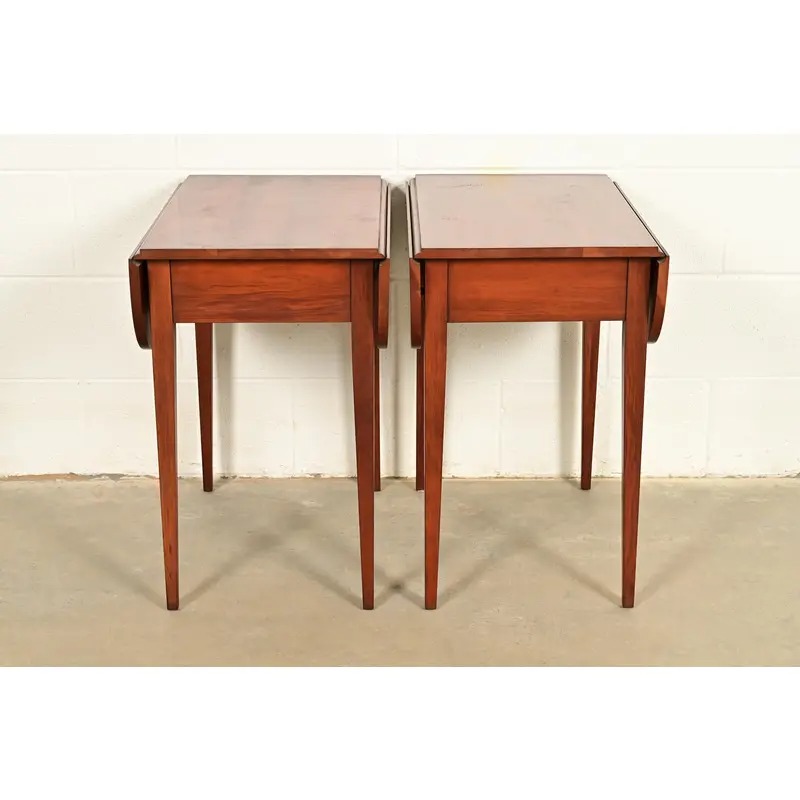 Henkel Harris Georgian Solid Cherry Wood Drop Leaf Pembroke Side Tables, Pair - Image 14