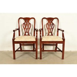 Baker Furniture Georgian Carved Mahogany Armchairs, Pair