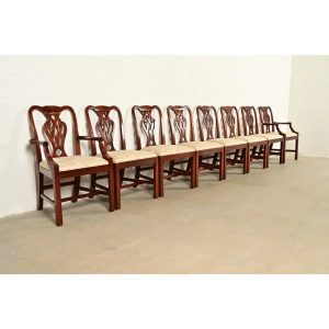 Baker Furniture Georgian Carved Mahogany Dining Chairs, Set of Eight