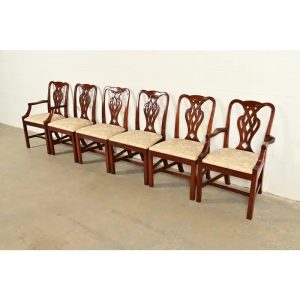 Baker Furniture Georgian Carved Mahogany Dining Chairs, Set of Six