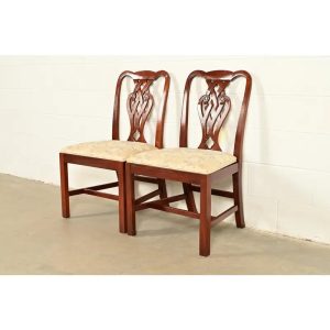 Baker Furniture Georgian Carved Mahogany Side Chairs or Dining Chairs, Pair